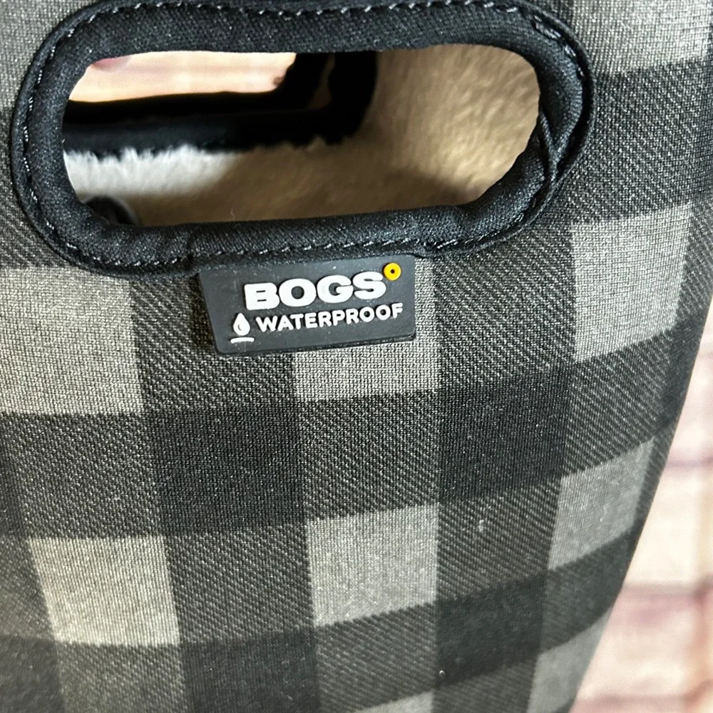 Bogs Summit Buffalo Plaid Waterproof Tall Boots Charcoal Black Womens 10